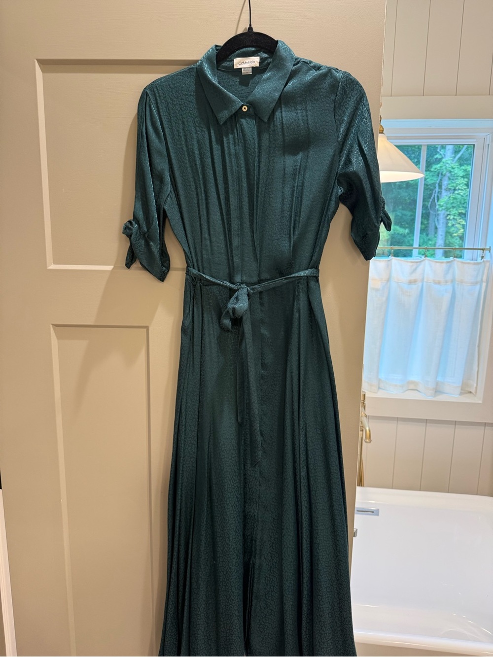 CALVIN KLEIN EMERALD GREEN MIDI SHIRT DRESS